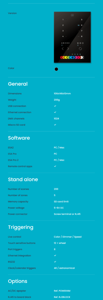 STICK-KE2 тъчскрийн контролер за управление на осветление със стъклен панел, за вграждане Nicolaudie Architectural | STICK-KE2 | AVStore technical specification stick-ke2