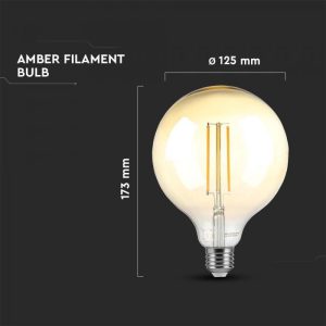 LED крушка 8W E27 G125 2200K филамент VT-2018D V-TAC | AVStore