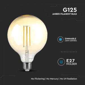 LED крушка 8W E27 G125 2200K филамент VT-2018D V-TAC | AVStore