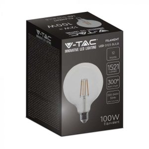 LED крушка 12W E27 G125 3000K филамент VT-2143 V-TAC | AVStore