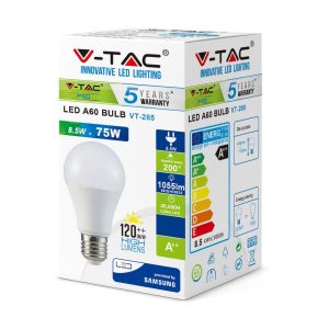 LED крушка 8.5W E27 6400K Samsung чип VT-285 V-TAC | AVStore