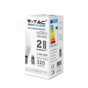 LED крушка с дистанцианно управление 3.5W E27 RGB+6400K VT-2224 V-TAC | AVStore