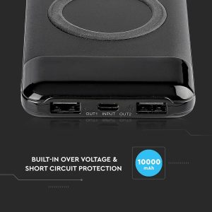 Външна батерия с безжично зареждане Power Bank USB C, microUSB 10000 mAh черна | AVStore