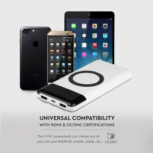 Външна батерия с безжично зареждане Power Bank USB C, microUSB 10000 mAh черна | AVStore