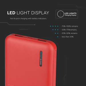 Външна батерия Power Bank, Micro USB 10000 mAh VT-3518 V-TAC червена | AVStore