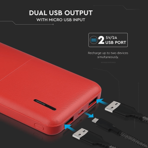 Външна батерия Power Bank, Micro USB 10000 mAh VT-3518 V-TAC червена | AVStore