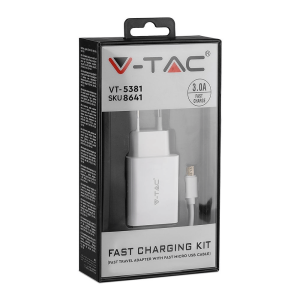 Комплект за бързо зареждане Fast Charge с адаптер и Micro USB кабел VT-5381 V-TAC | AVStore