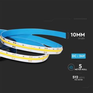 LED COB лента 12W/M 6000K IP20 24V VT-COB-512 V-TAC ролка 5 метра | AVStore
