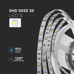 LED лента 4.8W/M 6000K IP20 12V VT-5050-30 V-TAC ролка 5 метра | AVStore