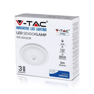 LED плафон със сензор 12W 6400K Ф290 Samsung кръгъл VT-13 V-TAC | AVStore