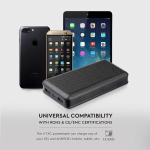 Външна батерия Power Bank, Micro USB 20000 mAh VT-3502 V-TAC черна | AVStore