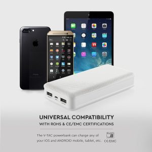 Външна батерия Power Bank, Micro USB 20000 mAh VT-3502 V-TAC бяла | AVStore