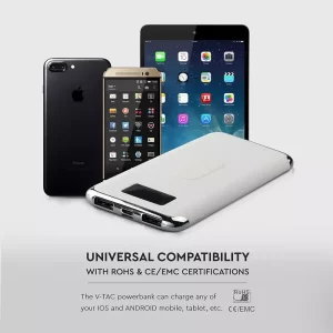 Външна батерия с безжично зареждане Power Bank 10000 mAh, гумено покритие, microUSB бяла | AVStore