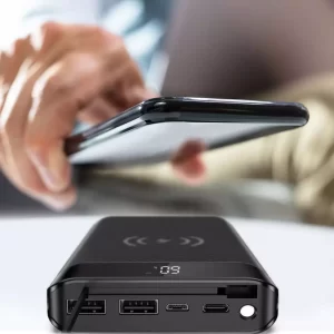 Външна батерия с безжично зареждане Power Bank USB C, Micro USB 20000 mAh VT-3508 V-TAC черна | AVStore