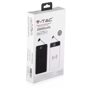 Външна батерия с безжично зареждане Power Bank USB C, Micro USB 20000 mAh VT-3508 V-TAC бяла | AVStore