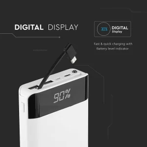 Външна батерия с безжично зареждане Power Bank USB C, Micro USB 20000 mAh VT-3508 V-TAC бяла | AVStore