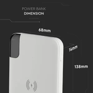 Външна батерия с безжично зареждане Power Bank 8000 mAh + зарядна станция, бяла, VT-3509 V-TAC | AVStore