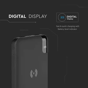 Външна батерия с безжично зареждане Power Bank 8000 mAh + зарядна станция, черна, VT-3509 V-TAC | AVStore