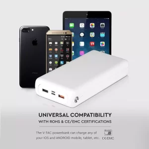 Външна батерия Power Bank USB C, Micro USB 30000 mAh VT-3502 V-TAC бяла | AVStore
