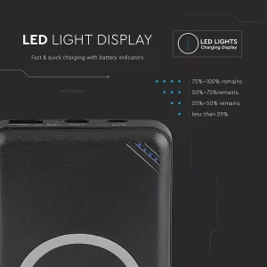 Външна батерия с безжично зареждане Power Bank USB C, microUSB 10000 mAh черна | AVStore