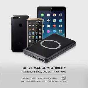 Външна батерия с безжично зареждане Power Bank USB C, microUSB 10000 mAh черна | AVStore