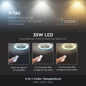 LED плафон с вентилатор 45W 3в1 с дистанционно управление кръгъл син VT-5022 V-TAC | Rotozoom