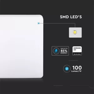 LED плафон 15W 3000K Samsung квадратен VT-8033 V-TAC | AVStore