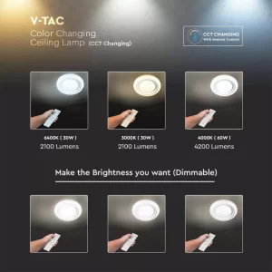 LED плафон 60W 3в1 Ф480 с дистанционно управление кръгъл VT-8473 V-TAC | AVStore