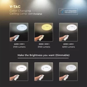 LED плафон 60W 3в1 Ф500 с дистанционно управление кръгъл VT-8504 V-TAC | AVStore
