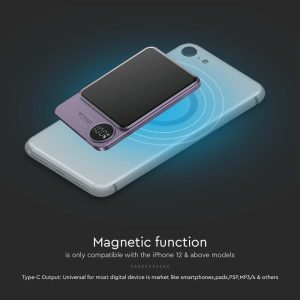 Външна батерия с безжично зареждане V-TAC 5000mAh Wireless Fast Charge 15W, лилава | AVStore