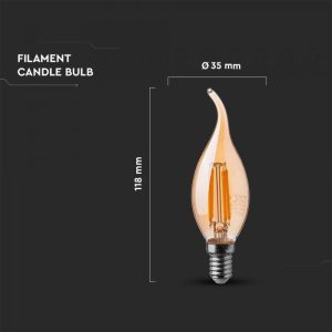 LED крушка 4W E14 2200K филамент VT-1949 V-TAC | AVStore