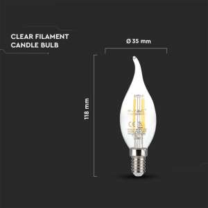 LED крушка 4W 3000K филамент VT-1997 V-TAC E14 | AVStore