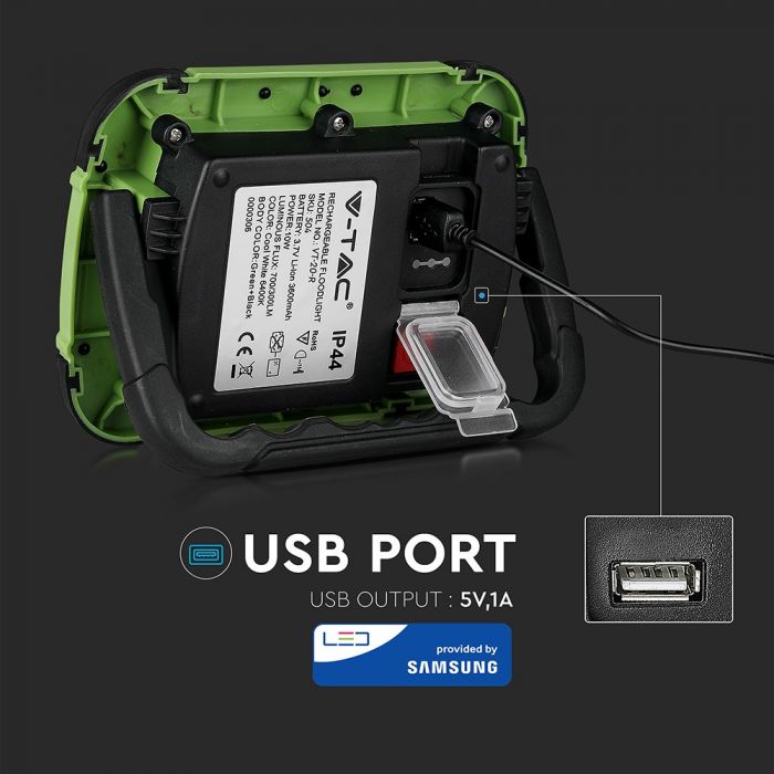 20039-i5 LED прожектор 20W 4000K вградена батерия VT-20-R V-TAC черен/зелен | AVStore
