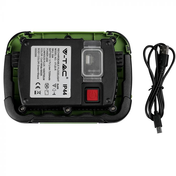 20039-p7 LED прожектор 20W 4000K вградена батерия VT-20-R V-TAC черен/зелен | AVStore