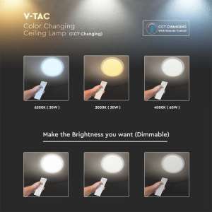 LED плафон кръгъл/блестящ 60/30W 3в1 с дистанционно управление VT-8555 V-TAC бял | Rotozoom