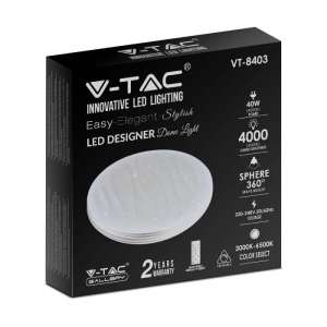 LED плафон кръгъл/блестящ 40/20W 3в1 с дистанционно управление VT-8403 V-TAC бял | Rotozoom