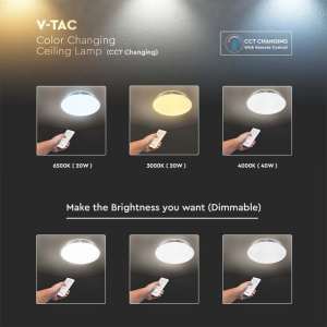 LED плафон кръгъл/блестящ 40/20W 3в1 с дистанционно управление VT-8403 V-TAC бял | Rotozoom