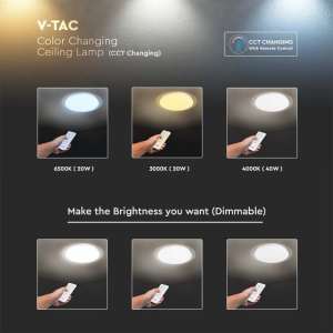 LED плафон кръгъл/блестящ  40/20W 3в1 с дистанционно управление VT-8401 V-TAC бял | Rotozoom