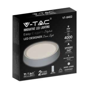 LED плафон кръгъл 40/20W 3в1 с дистанционно управление VT-8402 V-TAC бял | Rotozoom