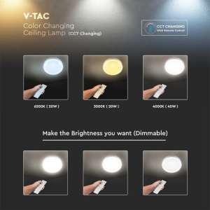 LED плафон кръгъл 40/20W 3в1 с дистанционно управление VT-8402 V-TAC бял | Rotozoom