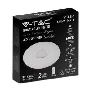 LED плафон кръгъл/блестящ 60/30W 3в1 с дистанционно управление VT-8556 V-TAC бял | Rotozoom