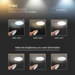 LED плафон кръгъл/диамант 40/20W 3в1 с дистанционно управление VT-8404 V-TAC бял | Rotozoom