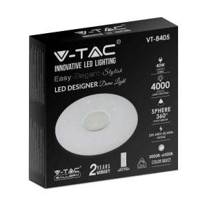 LED плафон кръгъл/блестящ 40/20W 3в1 с дистанционно управление VT-8405 V-TAC бял | Rotozoom