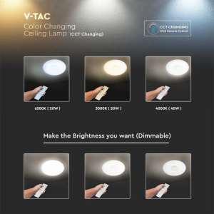 LED плафон кръгъл/блестящ 40/20W 3в1 с дистанционно управление VT-8405 V-TAC бял | Rotozoom