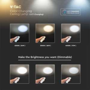 LED плафон кръгъл/блестящ 72/36W 3в1 с дистанционно управление VT-8472 V-TAC бял | Rotozoom