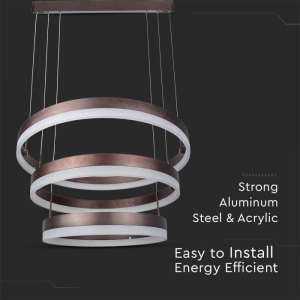 LED пендел 3 ринга 86W 3000K V-TAC VT-82-3D кафяв | Rotozoom