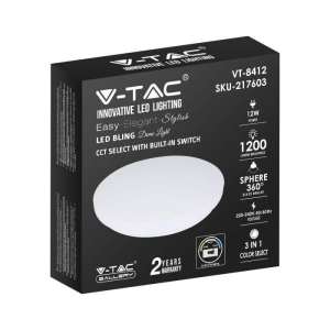 LED плафон кръгъл/матов 12W 3в1 VT-8412 V-TAC бял | Rotozoom