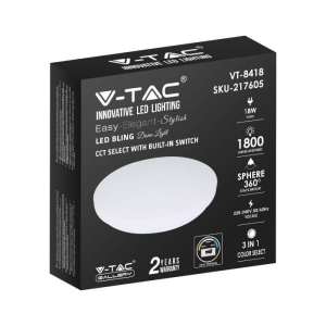 LED плафон кръгъл/матов 18W 3в1 VT-8418 V-TAC бял | Rotozoom