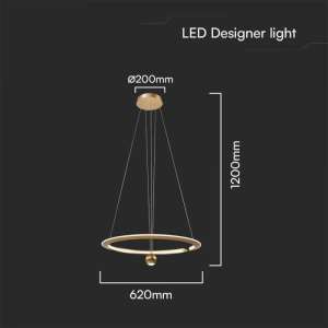 LED пендел с регулируем кабел 45W 3000K V-TAC VT-10126 златист | Rotozoom