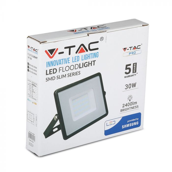 400-b_972 LED прожектор 30W 6400K Samsung чип VT-30 V-TAC черен | Rotozoom